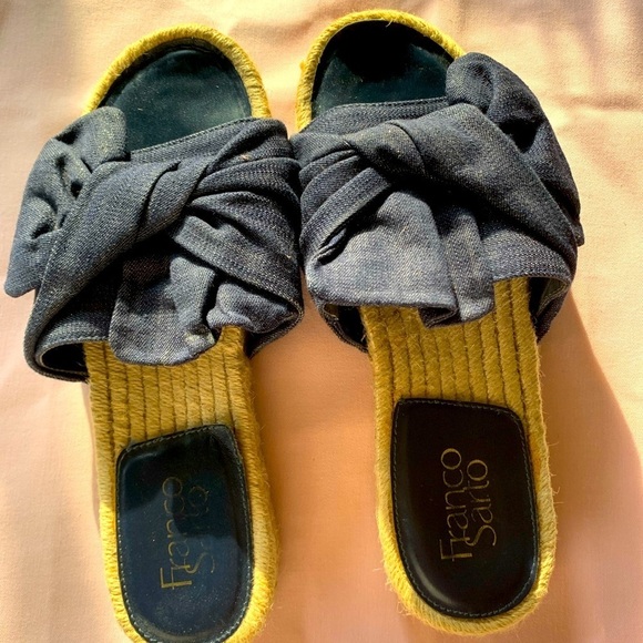 Franco Sarto Shoes - Franco Starto Blue Denim Bow and Tan Sandals: Clean Smoke Free Home​​​​